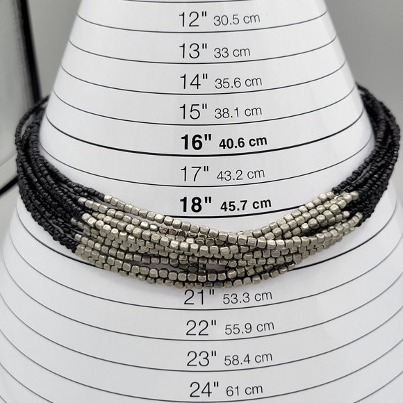 Premier Designs Multi Strand Beaded Necklace Black Silver Seed Beads 18 in - Picture 8 of 8